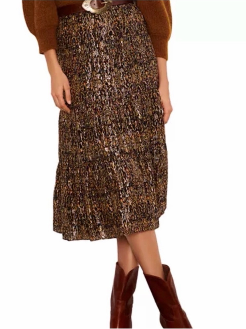 ba&sh Brown Multi-Print Midi Skirt Size 2
